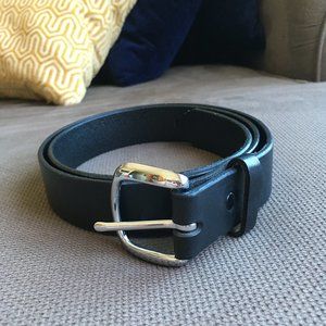 Black leather belt with chrome/silver buckle